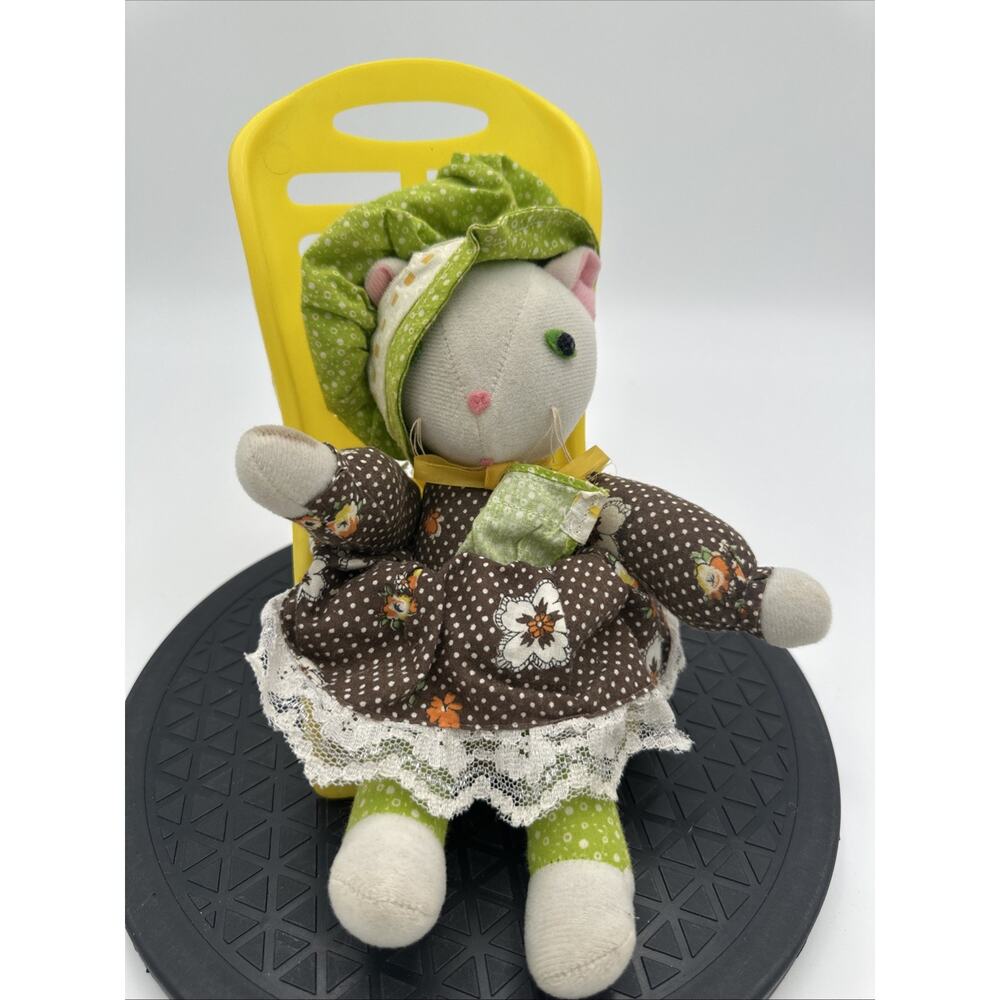 Rare Vintage Knickerbocker Bonnet Belle White Cat Rag Doll In Car Seat